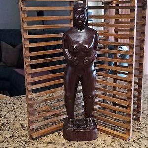 Mid Century Hand Carved Wood Female Nude Sculpture. Large Beautiful Unique Piece